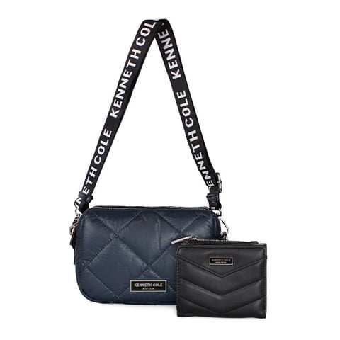 Kenneth Cole - Cartera Acolchada Peyton Azul + Billetera Abella Negro