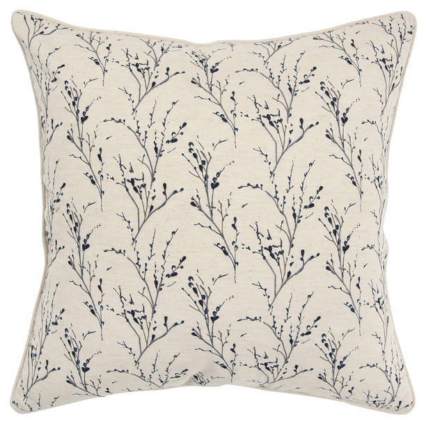 Almohada Rizzy Home con estampado floral de 50 x 50 cm, relleno de plumón, con algodón azul