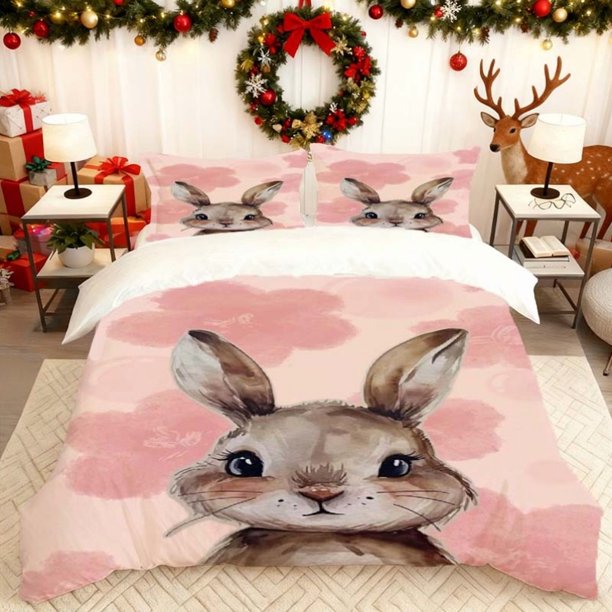 Cute Rabbit Illustration Printed Duvet Cover Set Bedding Duvet Cover Pillowcase Set Soft Comfortable Suitable for Home And Bedroom