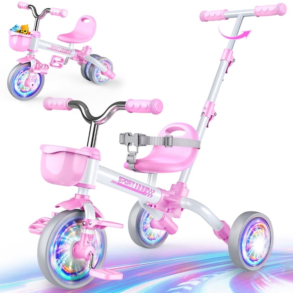 Bicicleta para niños pequeños Kkdi 5 en 1 triciclo y bicicleta de equilibrio rosa