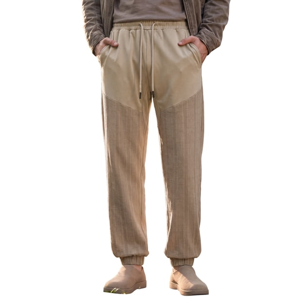 INSPIRE CHIC Pantalones Jogger Casuales Texturizados con Parche para Hombre con Cintura de Cordón M Caqui