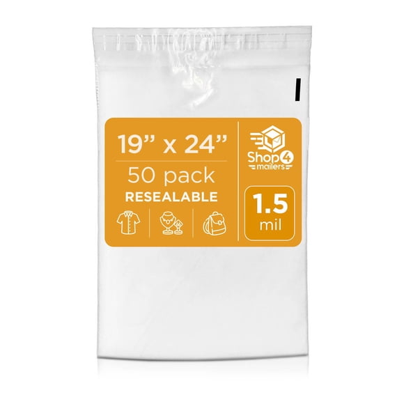 Bolsas de plástico transparente Shop4Mailers, 48 x 61 cm, 1.5 mil (paquete de 50)