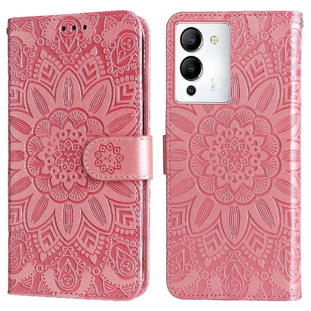 Funda tipo cartera FOXDOCK para Infinix Note 12 , diseño girasol en relieve, cuero PU, cierre magnético, soporte y tarjetero