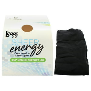 Medias De Compresión Sheer Energy De 360 Grados De Sujeción Media - Lse107 Jet Black De Leggs Para Mujer - 1 Par De Pantimedias (B)