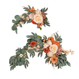 Bothyi - Flores Artificiales Swag Hojas Verdes Colgantes Para Telón De Fondo Fiesta Boda Coche Naranja Rosa