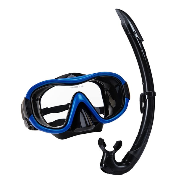 Juego de snorkel, equipo de snorkel, máscara de buceo de visión amplia profesional de adultos, gafas de buceo para buceo de buceo deportes de buceo azul