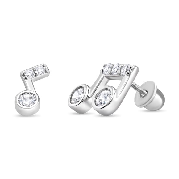 Aros de Nota Musical con Circones Transparentes de Plata 925