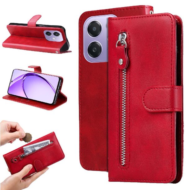 Funda con Cremallera para OPPO A5x 4G/5G, Carcasa Cartera de Cuero PU con Soporte y Tarjetero
