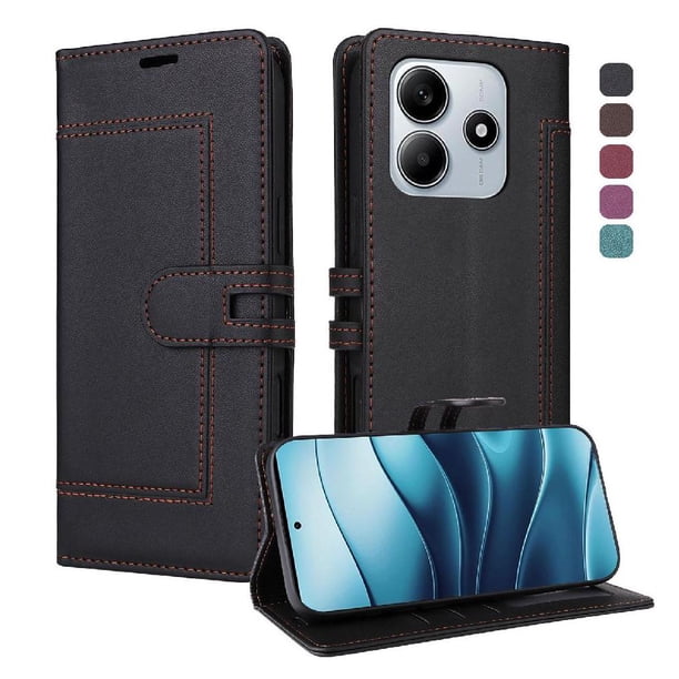 Premium Wallet Case for Xiaomi Redmi Note 14 4G with Card Slots & Kickstand, Flip Cover Black