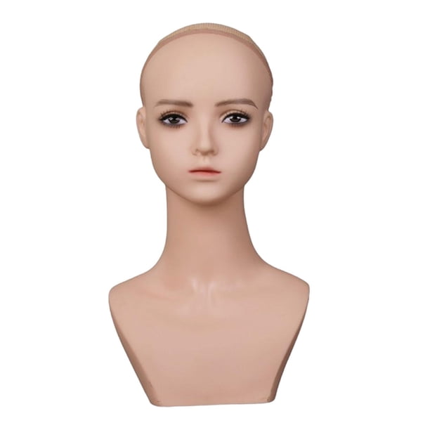 Cabeza de maniquí femenina calva realista, cuello largo, versátil profesional con cabezal de exhibición de peluca de maquillaje para peluca, sombrero,