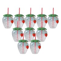 Magideal - 10 Tazas Con Pajita Y Diseño De Fresa Para Niños, Para Cumpleaños En El Hogar Hawaiano, Llavero Transparente