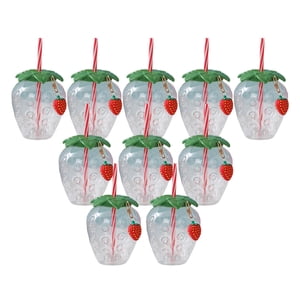 Magideal - 10 Tazas Con Pajita Y Diseño De Fresa Para Niños, Para Cumpleaños En El Hogar Hawaiano, Llavero Transparente