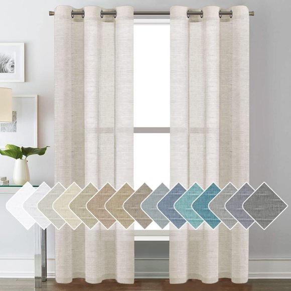Cortinas H.VERSAILTEX de lino semitransparente, 37 x 84 pulgadas, 2 paneles, color natural