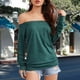 thumbnail image 5 of Blusa con hombros descubiertos, manga larga, color puro, cuello de una línea, blusas casuales de moda para mujer, 5 of 5