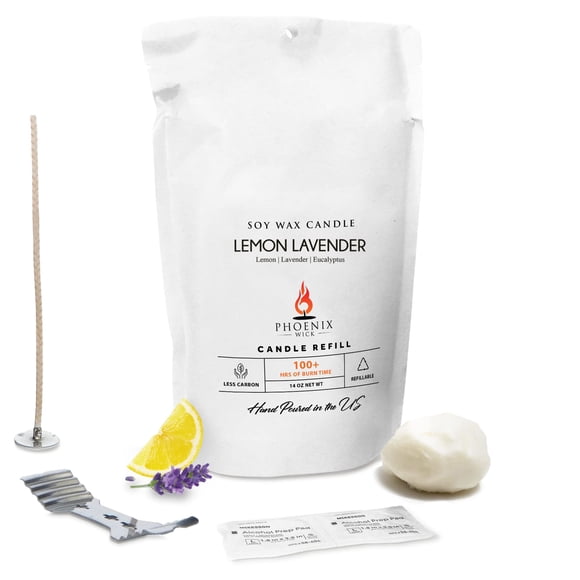 Kit para hacer velas Phoenix Wick 14 oz Limón, Lavanda y Eucalipto