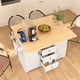 thumbnail image 1 of K&K 55.7'' Large Kitchen Island with 2 Drop Leaf,, Rolling Kitchen Cart on 5 Wheels with Power Outlet, Folding Storage Dining Table with Spice & Towel Rack , 3 Drawers, for Kitchen, Dining Room,White, 1 of 3