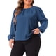 thumbnail image 4 of Agnes Orinda Tallas Grandes Ropa de Halloween para Mujeres Cuello Redondo Plisado Trabajo Oficina Blusas de Manga Larga Camisas 3X Azul, 4 of 6