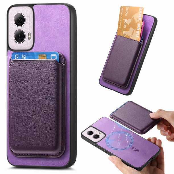 Funda de Cuero Magnética con Tarjetero para Motorola Moto G Power 2024 Cubierta Delgada Morado