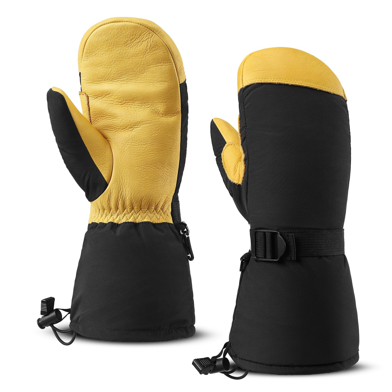 Xusx111 - Guantes De Esquí De Cuero Genuino Impermeable Y A Prueba De Viento Con Aislamiento Thinsulate 3m (amarillo Impermeable)
