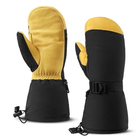 Xusx111 - Guantes De Esquí De Cuero Genuino Impermeable Y A Prueba De Viento Con Aislamiento Thinsulate 3M (Amarillo Impermeable)