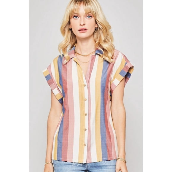 Camisa CC Clothing Tejida A Rayas Multicolor Navy/Mauve M