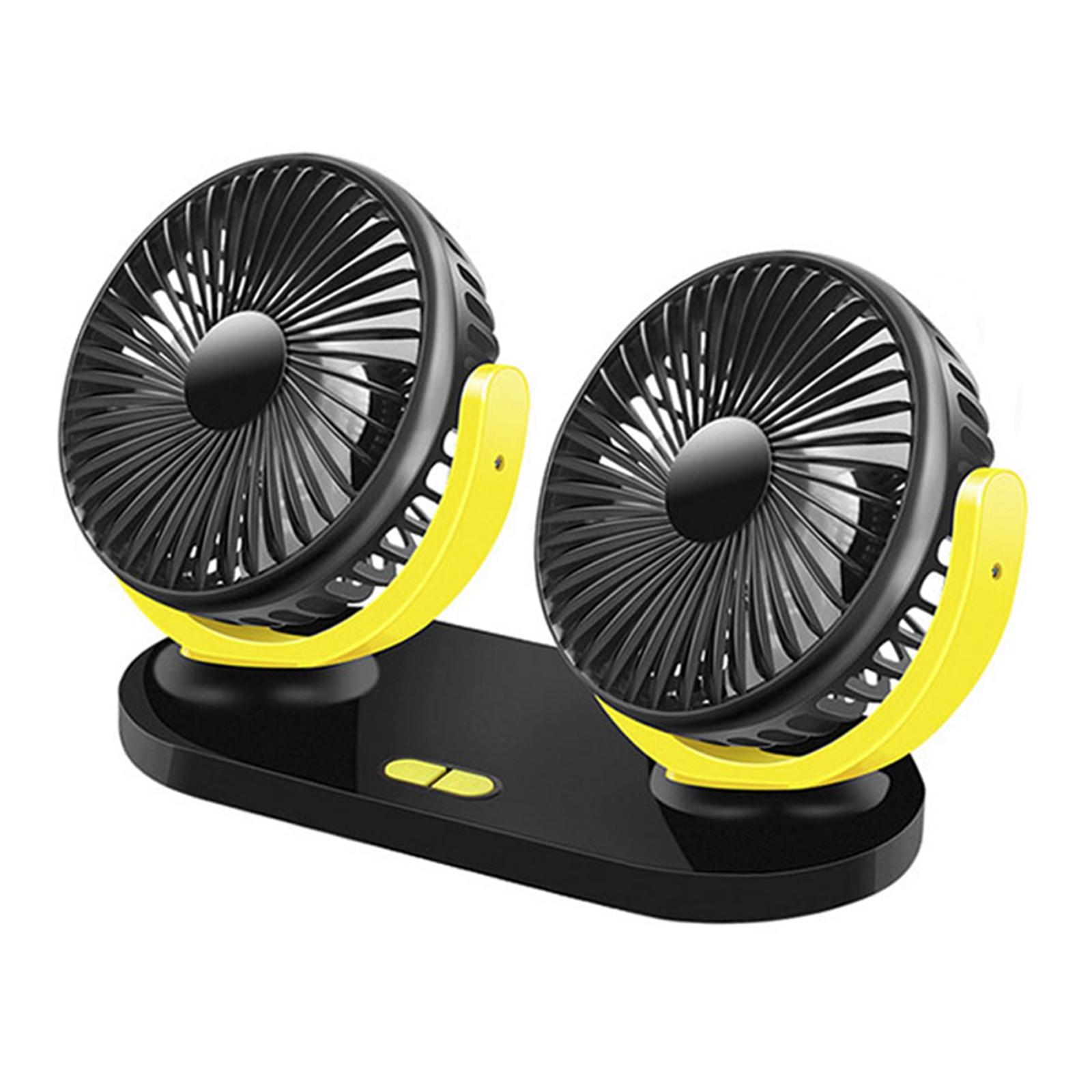 Magideal - Mini Ventilador De Doble Cabeza Para Automóvil, Doble Cabeza Para Verano, 3 Niveles De , Enfriador Automático Con Ventilador Automático , Amarillo Negro 24X16Cm