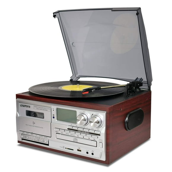 Tocadiscos de vinilo LoopTone 9 en 1 Bluetooth de 3 velocidades plateado