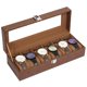 thumbnail image 1 of Caja de relojes Uten de 6 compartimentos, cuero PU marrón, tapa de vidrio, 1 of 7
