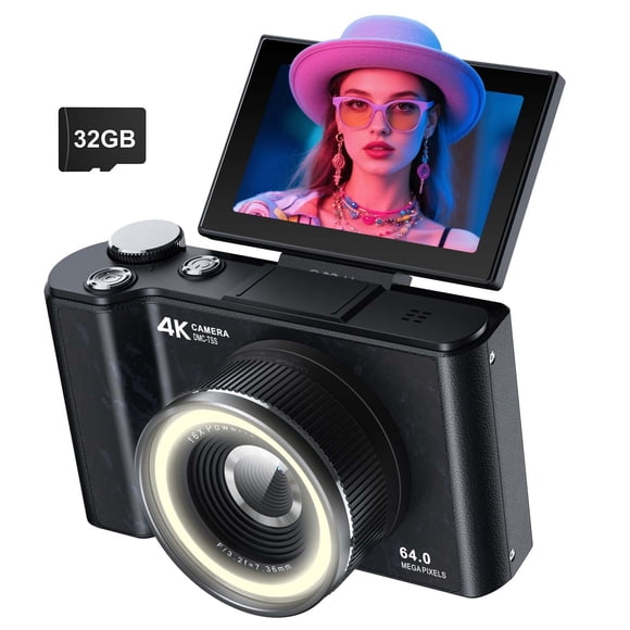 Cámara digital W & O de 64 MP para adolescentes y niños con tarjeta SD de 32 GB