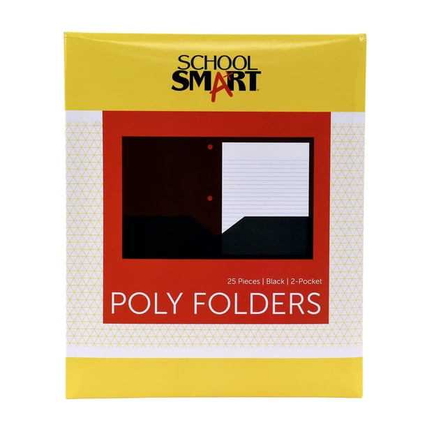 Folder School Smart de polipropileno con 2 bolsillos, tamaño carta, negro, paquete de 25