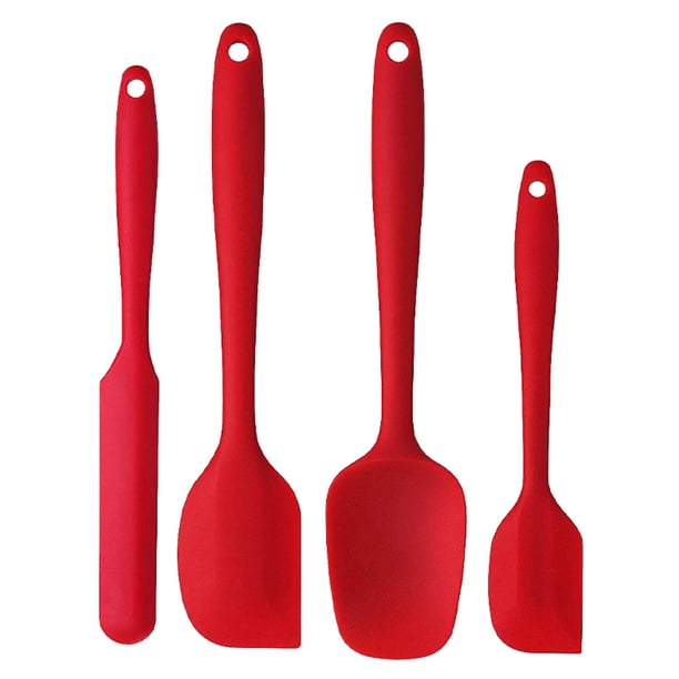 Juego de 4 espátulas de silicona premium resistentes al calor de 600 °F, diseño sin costuras, goma antiadherente con utensilios para cocinar y hornear.