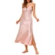 thumbnail image 2 of INSPIRE CHIC Camisón de Satén para Mujer con Cuello en V, Sin Mangas, Maxi Camisón con Tirantes Ajustables y Detalle de Pliegues, Vestido de Ropa de Dormir Sedoso XX-Large Rosa Claro, 2 of 6