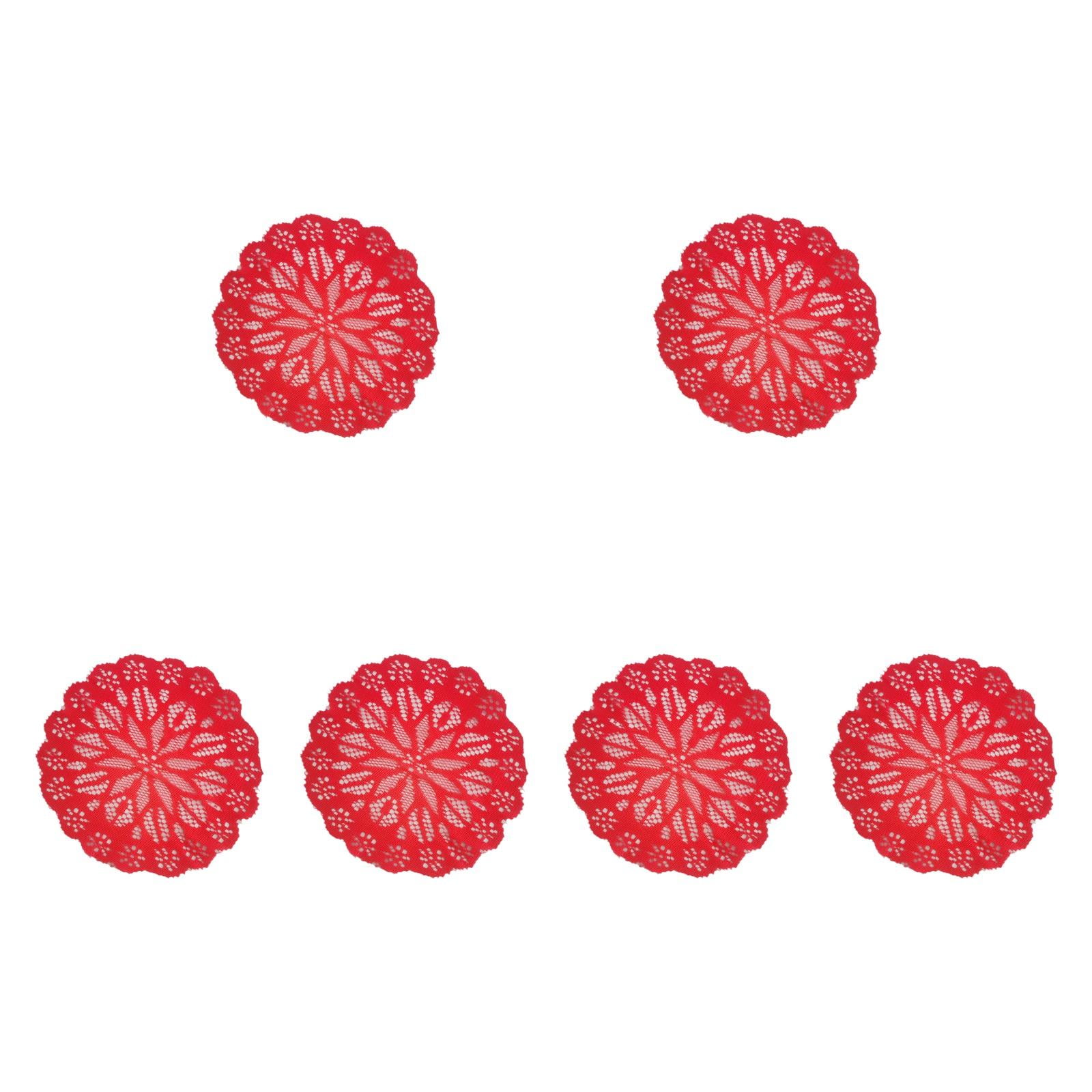 Magideal - 6 Manteles Individuales De Encaje Para Comedor, Antideslizantes, Redondos, De Diseño Vintage, Para Tazas, Jarrones, Para Encimeras, Hogar, Decoración Rojo