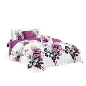 Genérico - Cubrecama Quilt Verano 2 Plazas - Blanco Flores Mariposas 643