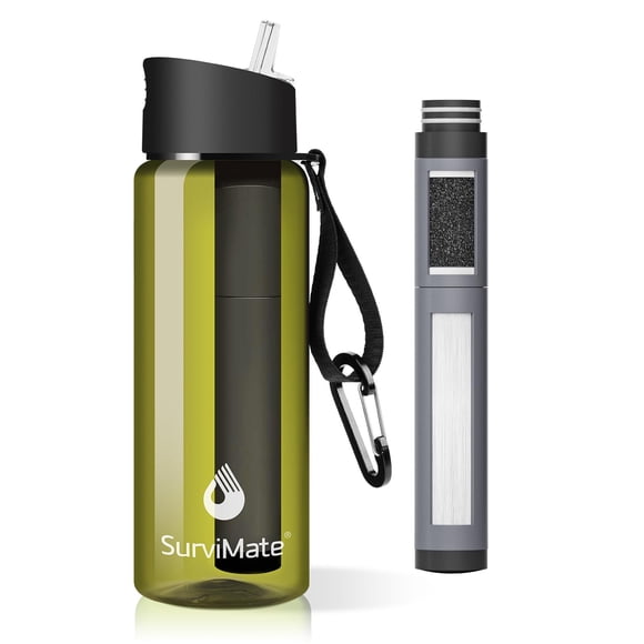 Botella de Agua SurviMate 650 ml, Filtración de 5 Etapas, Libre de BPA