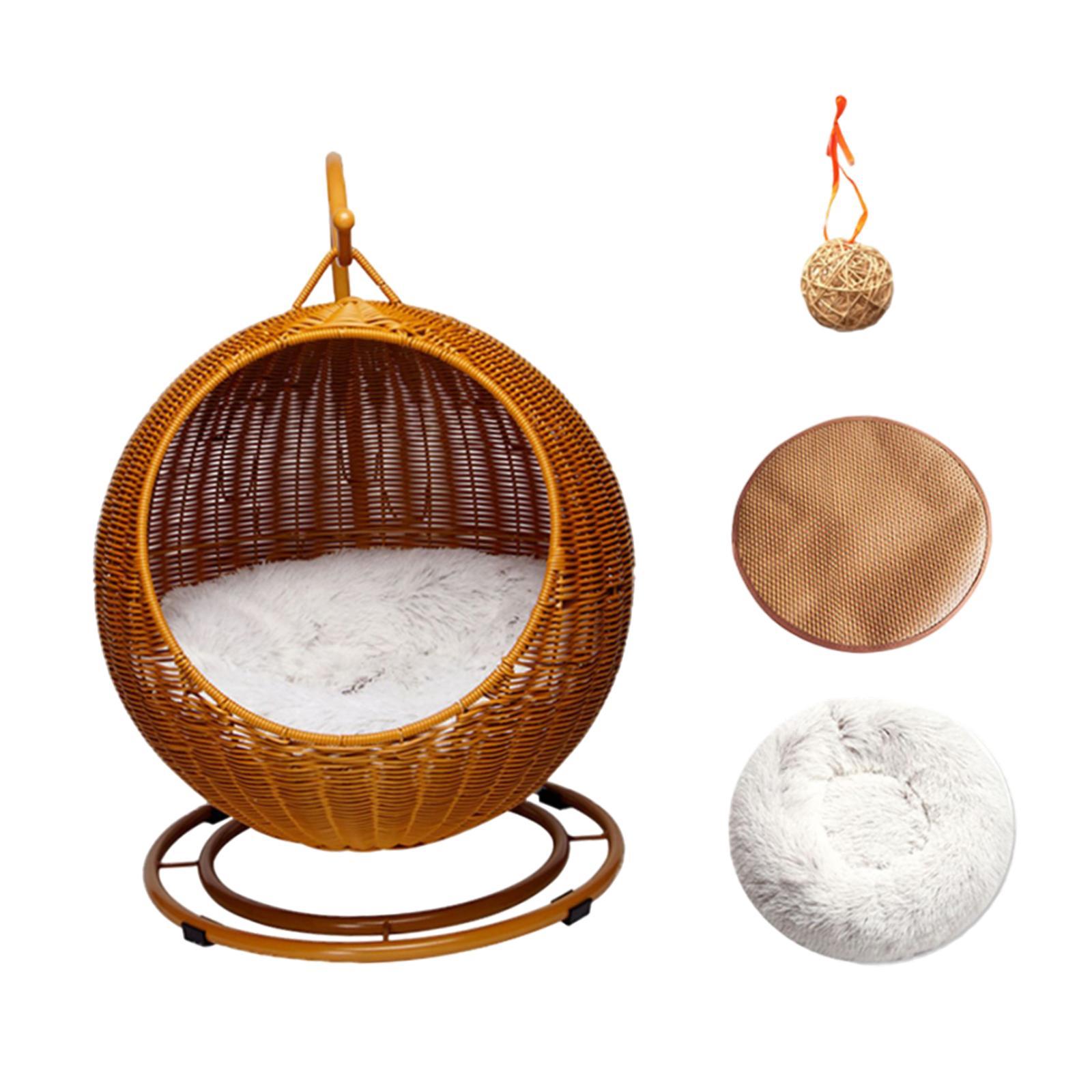 Magideal - Cama Hamaca Semicerrada Para Mascotas, Casa Para Mascotas, Escondite Transpirable, Accesorios Para Mascotas, Sofá Tejido Cómodo Y Práctico Para Gatos, Marrón Con Estera Fresca