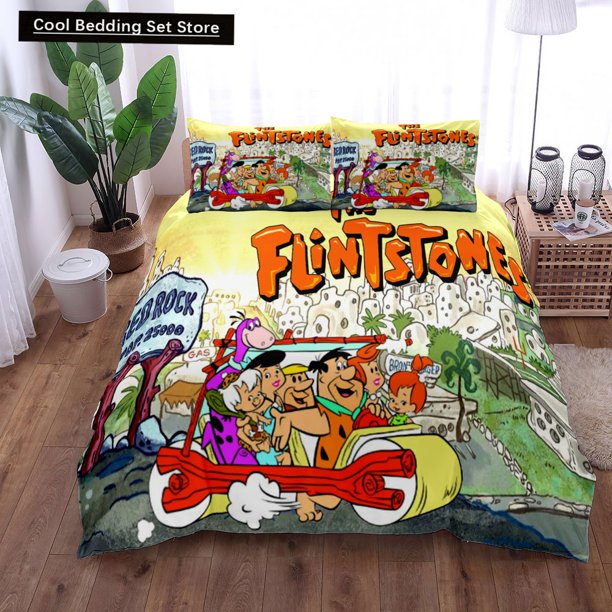 x1948 Bed Sheets Anime The Flintstone Duvet Cover Set Full Twin Size Bed Linen Bedroom Duvet cover Sets Home Textiles 3-Piece Bedding Set (1 Duvet Cover + 2 Pillow Shams) nj1948