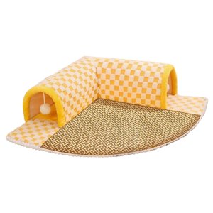 Ioensy - Juego De Juguetes Para Cama Y Túnel Para Gatos, Escondite Para Patio De Juegos Para Conejos, Gatos De Interior, Exteriores, Xl, Amarillo