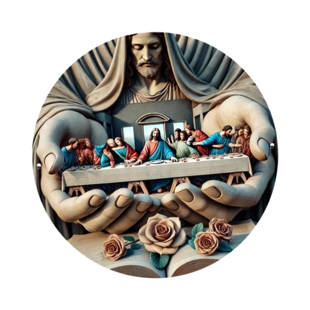Circular acrílico 2D Última Cena Jesús cuadro de pared decoración colgante arte de la pared adorno colgante diámetro 7,8 pulgadas para salas de estar
