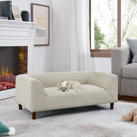 M&Ms - Pet Sofa With Backrest And Armrests, Modern Rectangular Pet Sofa Suitable For Small And Medium Dogs, Soft Cushion Comfortable Dog Sofa,--Beige
