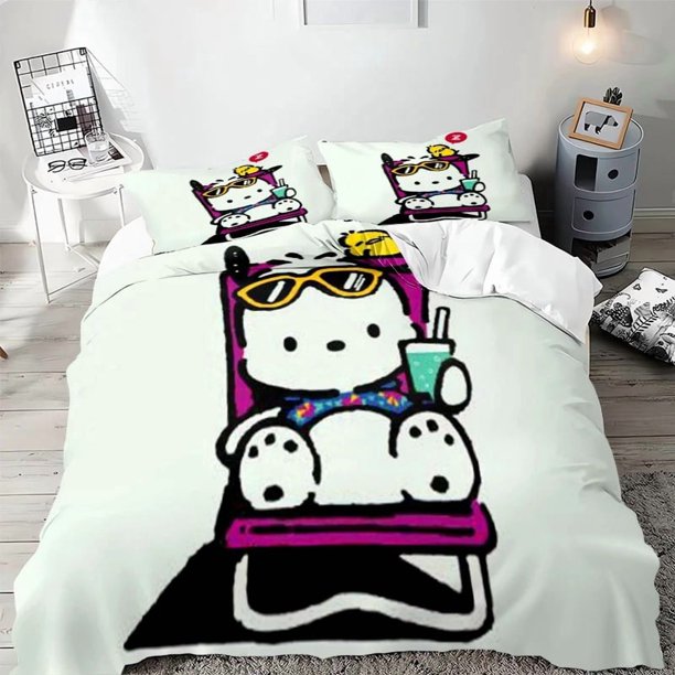 v2636 Bed Sheets Pochacco duvet cover pillowcase, home bedding set Delicate comforter sets for boys and girls, three-piece set xcm 3-Piece Bedding Set (1 Duvet Cover + 2 Pillow Shams) Bed Sheets ju263