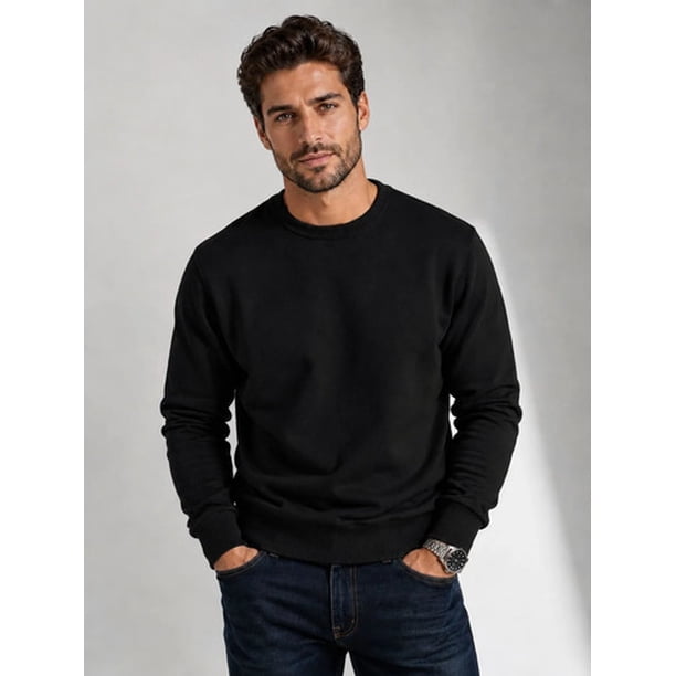 Poleron Polo Cuello Redondo 300g De Hombre 70/30 Basico Xl Negro Lisa