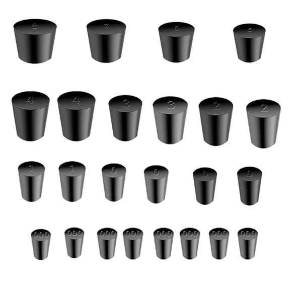 24 piezas de tapones de goma sólida 000# - 8# cónicos para laboratorio, 11 tamaños surtidos