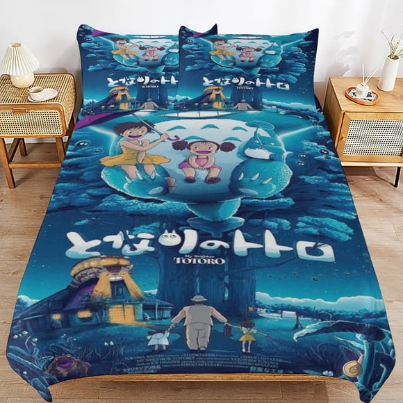 x88 My Neighbor Totoro Bed Duvet Cover Microfiber Bedding Sets 3D Printed Lightweight 3 Piece Comforter Sets, 1 Duvet Cover And 2 Pillow Shams for Kids Boys Girls 79"x90" jn88