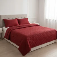 Casadeliacl - Cubrecama Pompon 2 Plaza Unicolor Moderno De Verano Tfi Burdeo Pompón