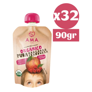 Ama Time - 32X Ama Pure Fruta Manzana Frambuesa Orgánico Papilla