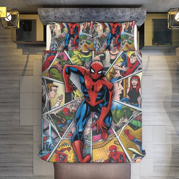 The Life of Spider-Man 3 Piece Sets Full/Queen Size - Reversible Microfiber Quilts with 2 Shams Soft Lightweight Bedspread Coverlet Comforter for All Season Bed Sheets