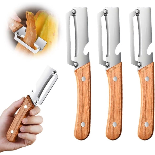 Pelador 2 pack mango madera antideslizante cuchilla acero frutas verdura