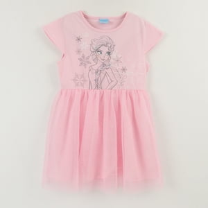 Vestido Manga Corta Niña Rosado Tull Elsa Frozen Disney