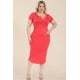 thumbnail image 3 of Saronite Vestido Midi Básico Ajustado con Cuello Abierto y Manga Corta, Coral Fuego (Talla Grande para Mujer), 3 of 5